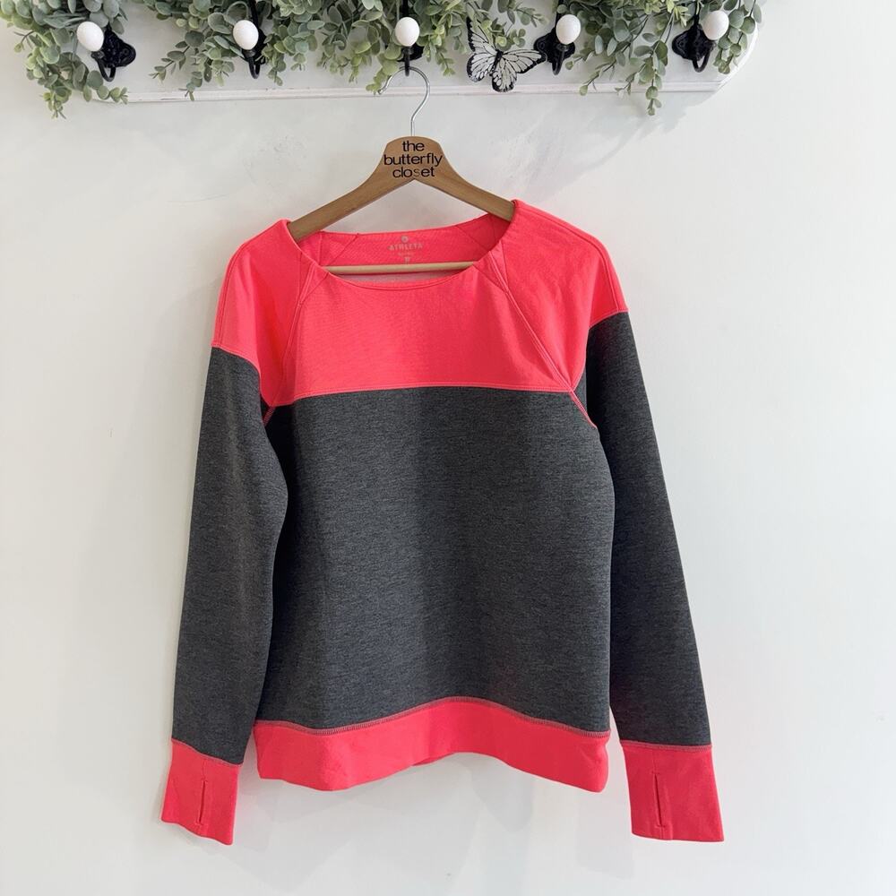 Athleta Fuse Crewneck color-block Grey Pink Sweatshirt Medium TT7034